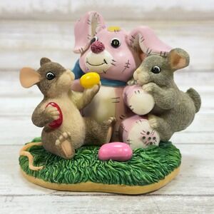 Fitz and Floyd Charming Tails "No Thanks‎ I'm Stuffed" Bunnies Mouse Figure